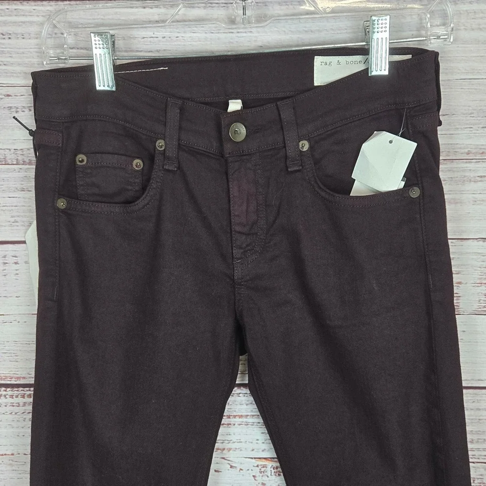 Rag & Bone Womens Jeans Dre Aged Burgundy Sz 24 Mid Rise Stretch Minimalist NWT